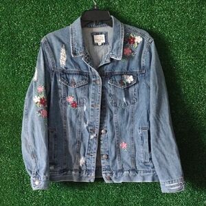 Wax Jean Floral Embroidered Denim Jacket